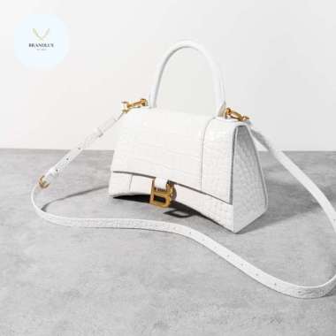 BALENCIAGA Hourglass XS croc stamp ghw - 100% Authentic White