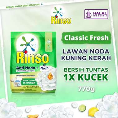 Promo Harga Rinso Anti Noda Deterjen Bubuk + Molto Classic Fresh 770 gr - Blibli