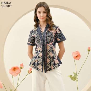 Evercloth Naila Short Blouse Wanita Atasan Wanita Blouse Batik Wanita Lengan Pendek Jumbo