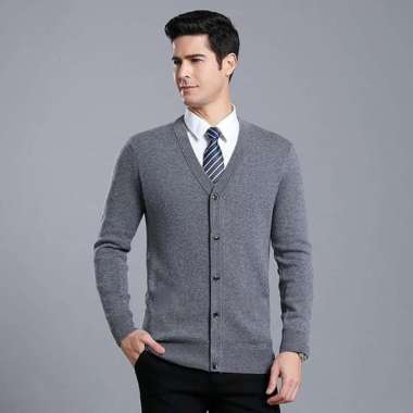 Cardigan Pria Cardigan Bruno Xxl Rajut Abu Tua - M