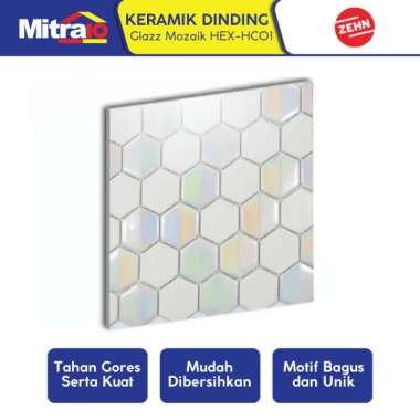 Zehn Keramik Dinding Dapur Glass Mozaik HEX-HC01 30x30 Cm Putih Kristal