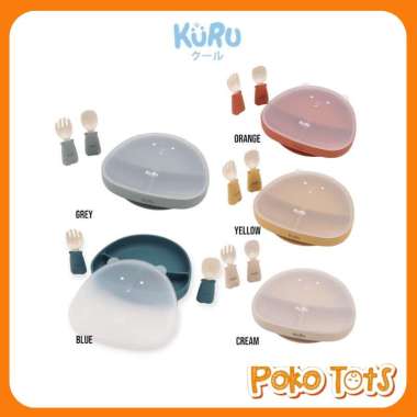 Kuru Baby Silicone Suction Plate Set Piring Makan Bayi Cream