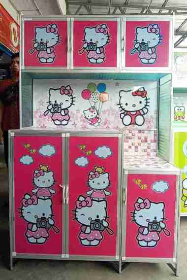 RAK PIRING ALUMUNIUM LEMARI SAYUR ALUMUNIUM RAK SAYUR ALUMUNIUM 3 PINTU 3PINTU HELLO KITTY PINK
