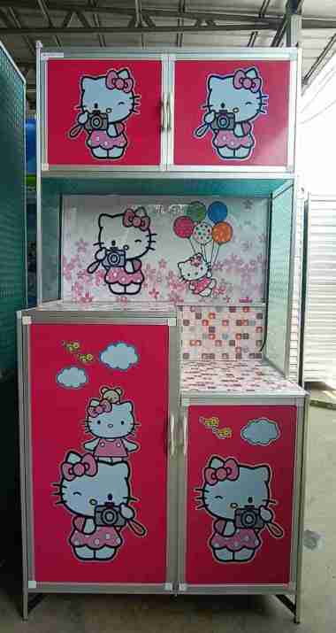 RAK PIRING ALUMUNIUM LEMARI SAYUR ALUMUNIUM RAK SAYUR ALUMUNIUM 3 PINTU 2 PINTU HELLO KITTY PINK