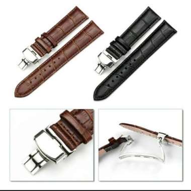 Tali Jam Tangan Kulit 18mm 20mm 22mm 24mm Leather Strap Butterfly Klip - Cokelat, 18mm 18mm Cokelat