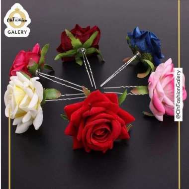 OHFASHION Tusuk Sanggul Pengantin Bunga Mawar Tusuk Sanggul Pengantin Hair Do Cucuk Sanggul Putih