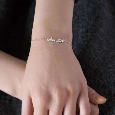 Gelang Tangan Wanita Ukir Nama Premium Kualitas Bagus Gelang Nama Silver Gelang Anti Karat Ukir Nama