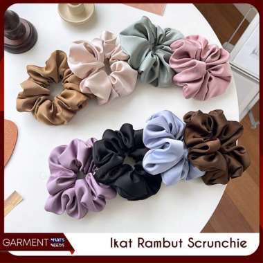 Srunchie Ikat Rambut Fashion Daily Wanita Drama Korea Bahan Satin Halus Anti Melar SILVER