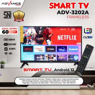 Advance TV LED Android 32 inch ADV3203A tv digital Android 12 YOUTUBE GARANSI RESMI TERMURAH 4K TV 3