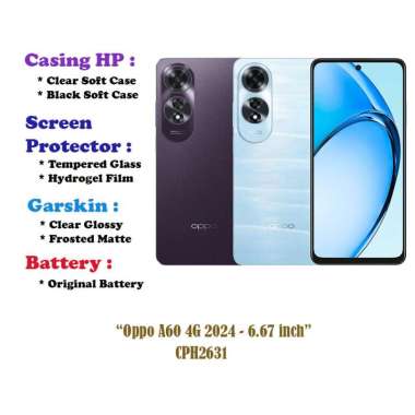 Oppo A60 4G 2024 - 6.67 inch- Case - Screen Protector - Battery - Dll Tempered Glass