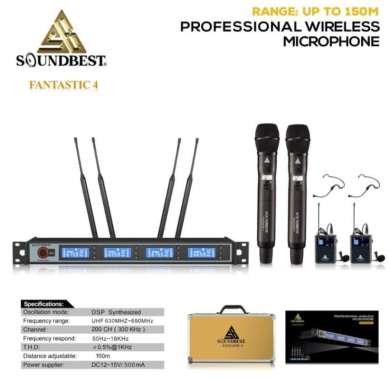 Mic Wireless Soundbest Fantastic 4 Original 4 Mic 2 Pegang 2 Clip On