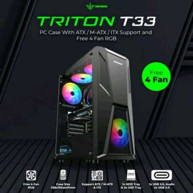 Casing PC NYK Nemesis Triton T33 ATX Free 4Fan RGB / Casing Komputer ATX Free 4Fan RGB