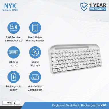 Keyboard Bluetooth Wireless Stand Holder Round Keycaps NYK K70 WHITE