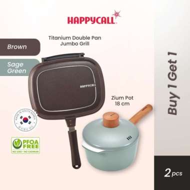 Happycall Titanium Double Pan Jumbo Grill Brown & Zium Pot IH 18cm - Alat Panggang dan Panci Anti Le