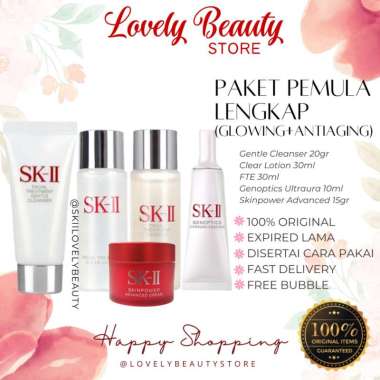 SKii SK2 Paket PEMULA LENGKAP MENCERAHKAN+ANTIAGING (PELEMBAB+SERUM) SIANG MALAM sk-ii