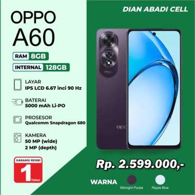 Handphone OPPO A60 RAM 8/128GB Midnight Purple