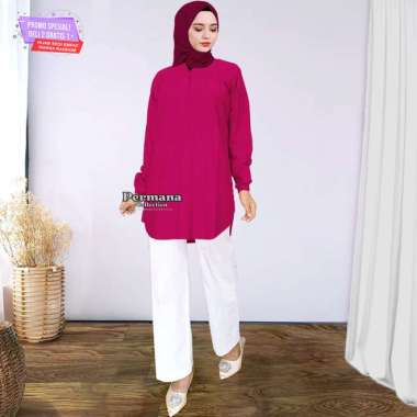 Baju Atasan Blus Wanita Blouse Magenta Kemeja Jumbo Fashion Muslim - L XL