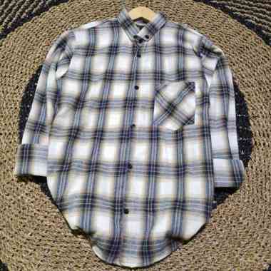 flanel wanita panjang kemeja flannel best seller - best black, M L premium cream