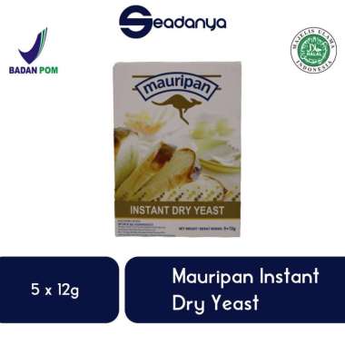 Mauripan Instan Dry Yeast Ragi Instant Kering 5x12g - Pengembang Roti & Kue ( Cake ) Halal MUI BPOM