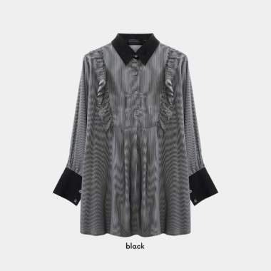 Bigissimo - Alana Top | Atasan Wanita Kemeja Stripe Tunik Blouse Big Size Jumbo 4X (Setara 6XL) BLAC