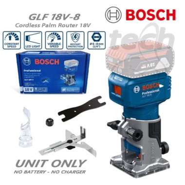 Mesin Trimmer Profil Kayu Baterai Cordless Palm Router 18V Bosch GLF 18V-8 - Unit Only