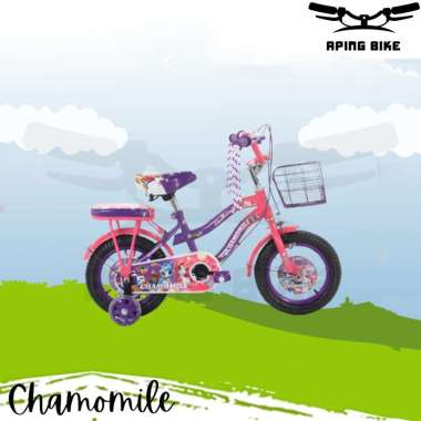 Sepeda Chamomile 1808 12" 16" 18" Sepeda Anak Perempuan Sepeda Mini Keranjang 16 Inch Ungu Pink