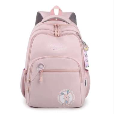 tas anak sekolah perempuan sd kelinci lucu - Hitam Merah Muda