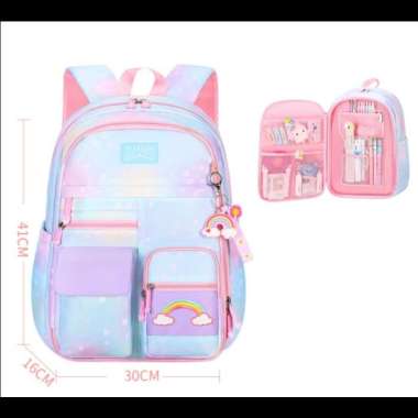 Hot Produk Tas Ransel Sekolah Anak Perempuan Tas Anak Sd Tas Unicorn - Rainbow Biru Rainbow Biru