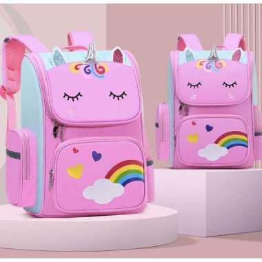 Hot Produk Tas Ransel Sekolah Anak Perempuan Tas Anak Sd Tas Unicorn - Rainbow Biru Unicorn Pink