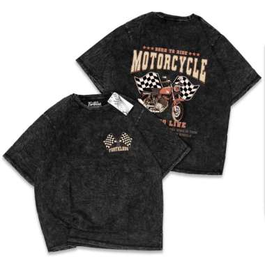 FortKlass Kaos Oversize Wash MOTORCYCLE Kaos Oversize Pria Lengan Pendek Atasan Tshirt Distro Cowok 