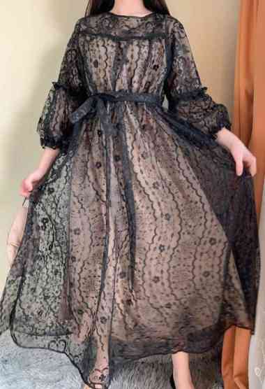 dress kondangan muslim mewah bahan brokat korean look - hijau mint hitam kecoksuan