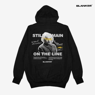 Blanker Sweater Hoodie Hitam Sablon Plastisol Einstein On The Line M