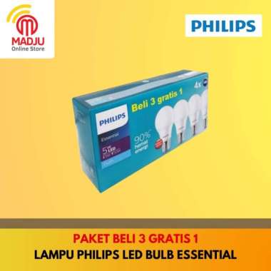 PHILIPS ESSENTIALS LED BULB 5 WATT E 27 6500K - PAKETAN LAMPU BELI 3 GRATIS 1