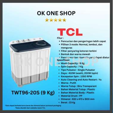 TCL Mesin Cuci 2 Tabung TWT96-20S (9 Kg)