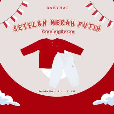 BABYHAI Setelan Merah Putih Set Kancing Depan - Baju Panjang Celana Panjang L