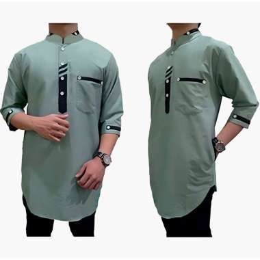Pin&Ko Koko Kurta Sultan M L XL XXL 3XL Koko Pria Jumbo Baju Muslim Pria Koko Qurta Hijau XXL
