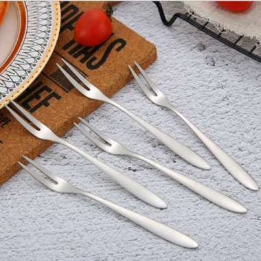 Garpu / Sendok Mini Stainless Steel 1pc - Tusukan Kue Buah Puding Fork Dwisula Buah Kue Puding -- GA