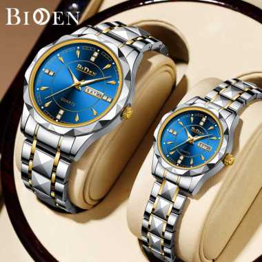 BIDEN Jam Tangan Couple Anti Air Original Pasangan S001 Tali Stainless Steel Elegan Romantis Wanita+