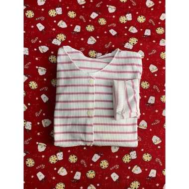 Cardigan crop printing wafer premium Salur pink putih