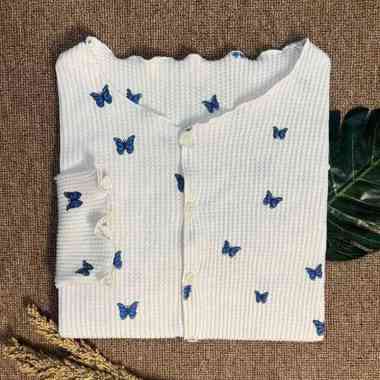 Cardigan crop printing wafer premium Kupu putih