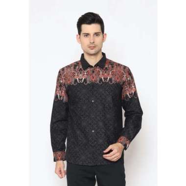 AMK Kemeja Pria Batik Lengan Panjang SH Laksana Hitam XL