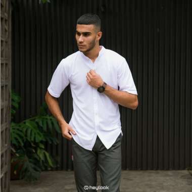Kemeja Pria Lengan Pendek Kemeja Polos Kemeja Slim Fit Basic PIQUE Kemeja Basic Casual Formal White