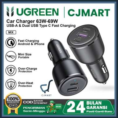UGREEN Car Charger Mobil USB A+ Type C PD QC 3.0 Fast Charging 63w 69w 20467 69W
