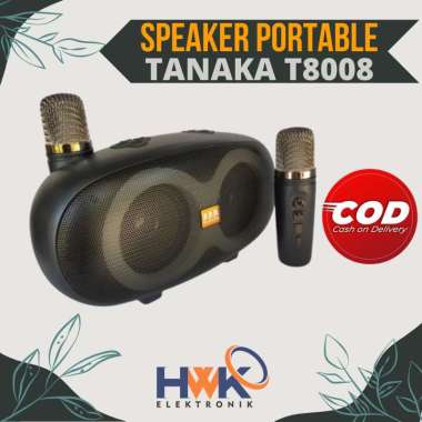 Speaker Portable Bluetooth 2 mic Karaoke Tanaka T-8008 / Bluetooth Speaker Karaoke Wireless Speaker 