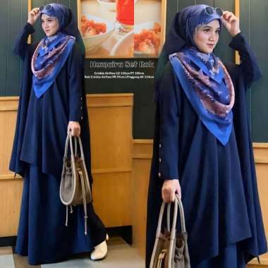 Naviza Set Rok | One Set Wanita Kekinian Tunik Polo Linen Premium Baju Setelan Wanita Rok LD 115 cm