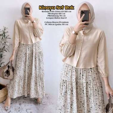Naviza Set Rok | One Set Wanita Kekinian Tunik Polo Linen Premium Baju Setelan Wanita Rok LD 115 cm