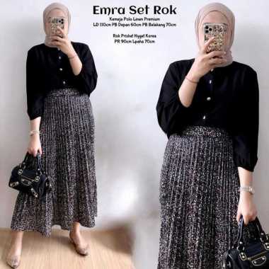 Naviza Set Rok | One Set Wanita Kekinian Tunik Polo Linen Premium Baju Setelan Wanita Rok LD 115 cm