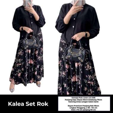 Naviza Set Rok | One Set Wanita Kekinian Tunik Polo Linen Premium Baju Setelan Wanita Rok LD 115 cm