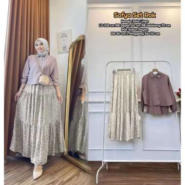 Naviza Set Rok | One Set Wanita Kekinian Tunik Polo Linen Premium Baju Setelan Wanita Rok LD 115 cm