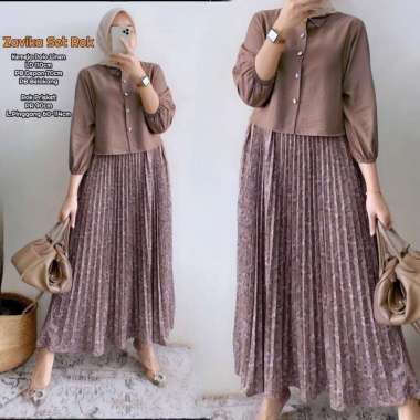 Naviza Set Rok | One Set Wanita Kekinian Tunik Polo Linen Premium Baju Setelan Wanita Rok LD 115 cm